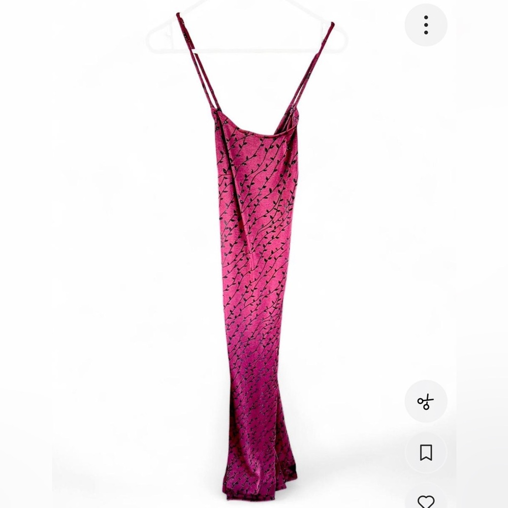 Burgundy and black vintage Y2K maxi slip dress with sparkly design.